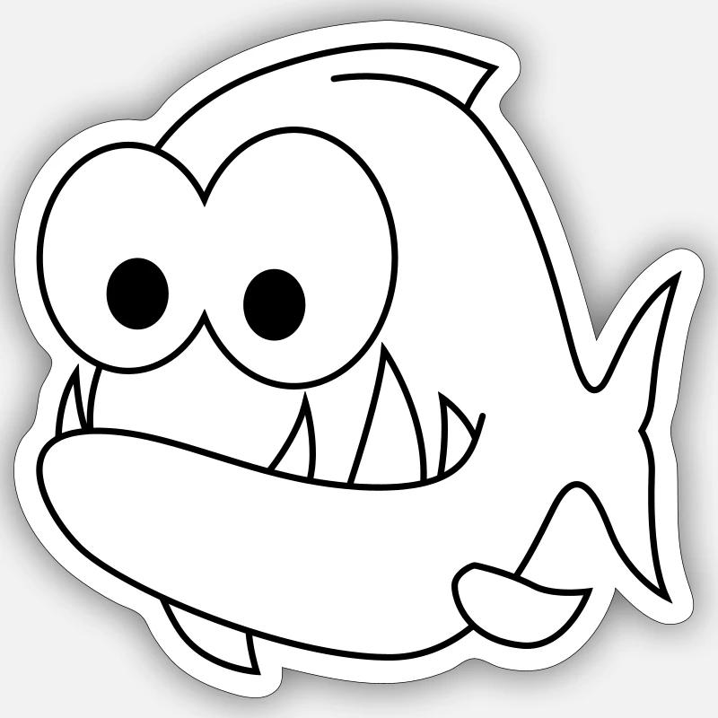 Piranha Comic Animal - Sticker taille S (10 x 10 cm) - blanc mat