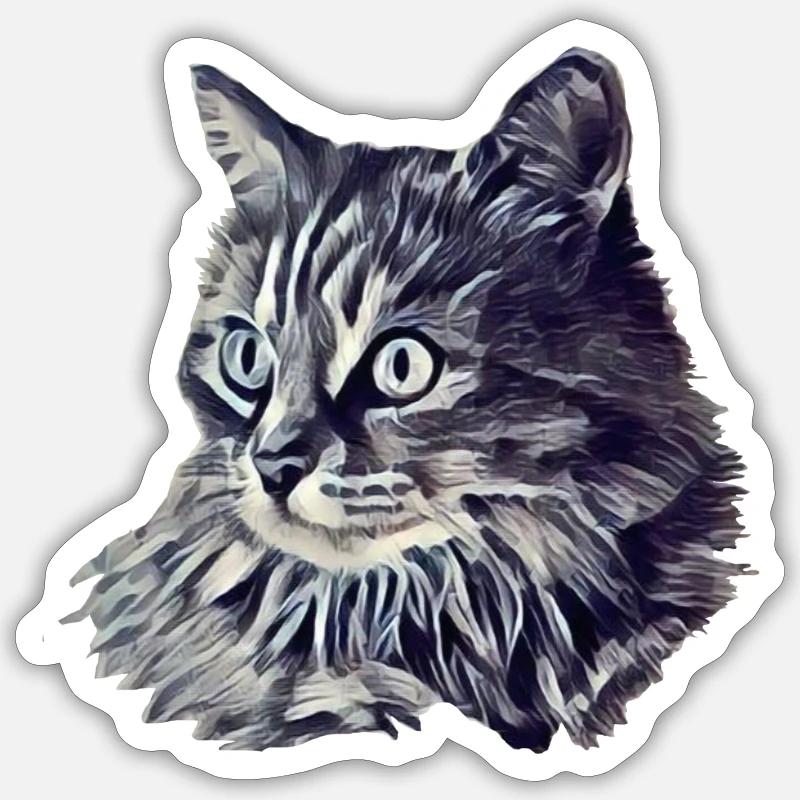 Tête de chat surpris bleue gris monochrome - Sticker taille S (10 x 10 cm) - blanc mat