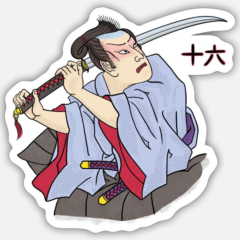 Samouraï 16 - Sticker taille S (10 x 10 cm) - blanc mat