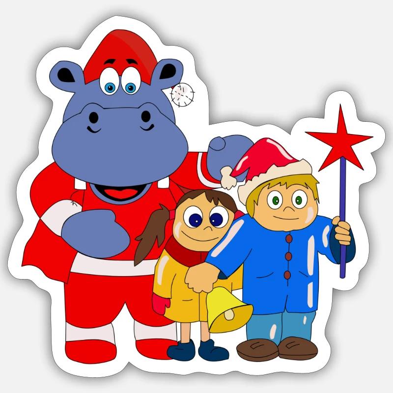 idée cadeau hippopotame de Noël de Noël Sticker taille S (10 x 10 cm)