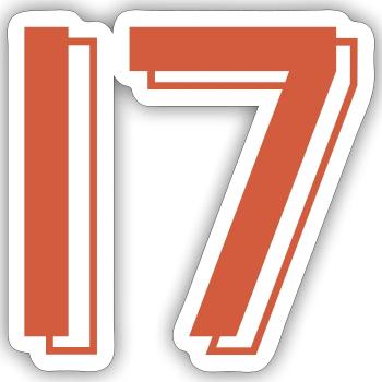 Trikotnummer 17 - Sticker Größe S (10 x 10 cm) - Mattweiß - Vorne