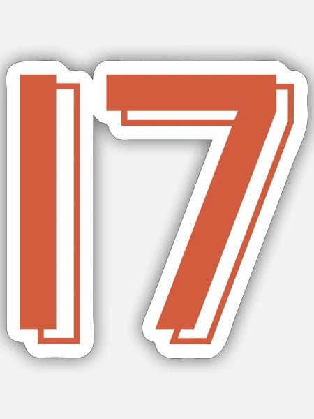 Trikotnummer 17 - Sticker Größe S (10 x 10 cm) - Mattweiß