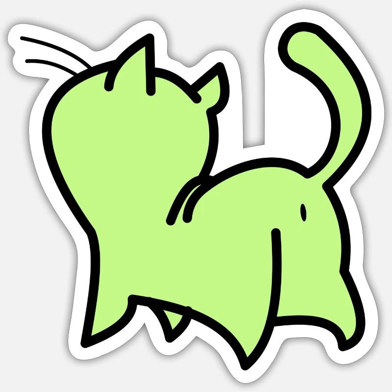 chat vert - Sticker taille S (10 x 10 cm) - blanc mat