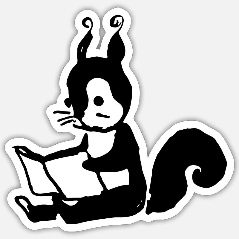 Eichhörnchen liest Buch Illustration Geschenk - Sticker Größe S (10 x 10 cm) - Mattweiß