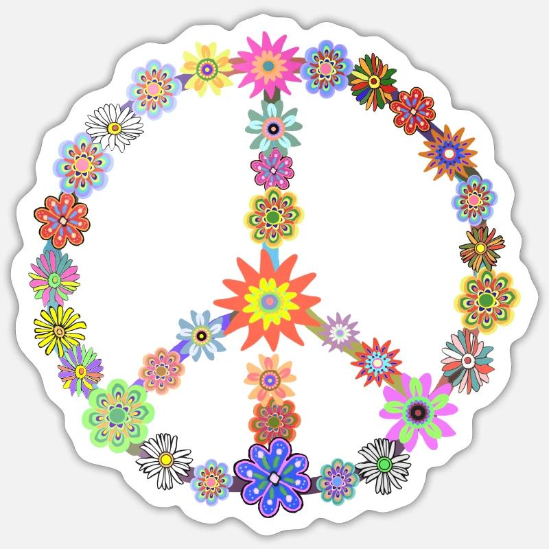 Peace Blumen Peacezeichen Hippie Geschenk - Sticker Größe S (10 x 10 cm) - Mattweiß