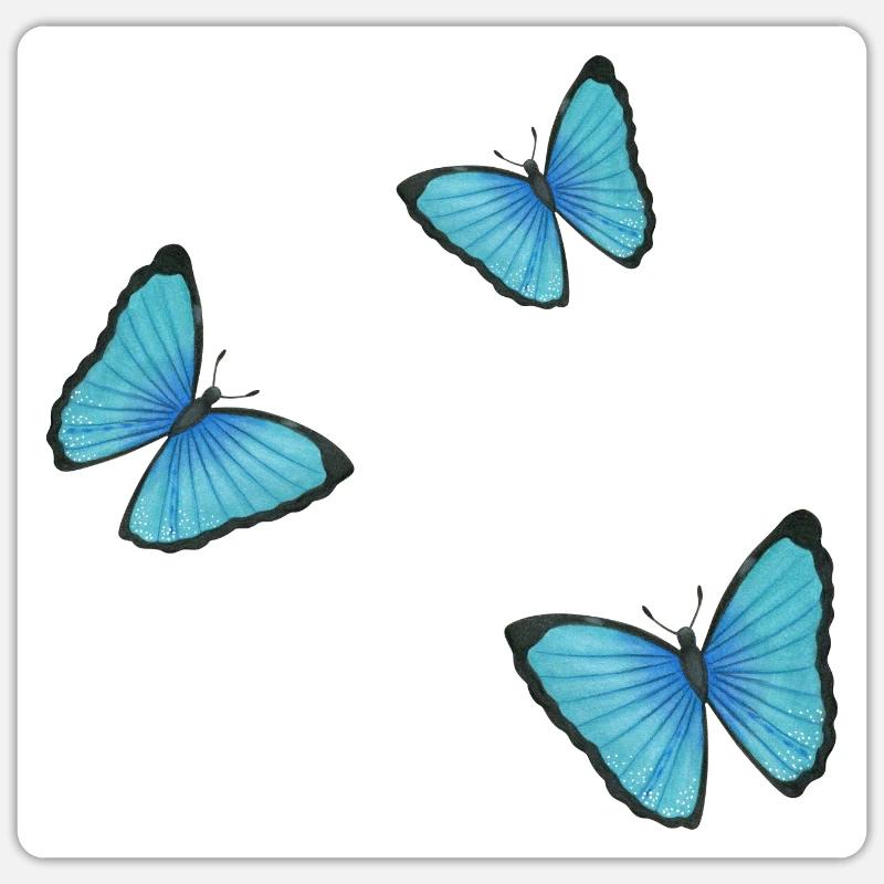 papillons bleus - Sticker taille S (10 x 10 cm) - blanc mat
