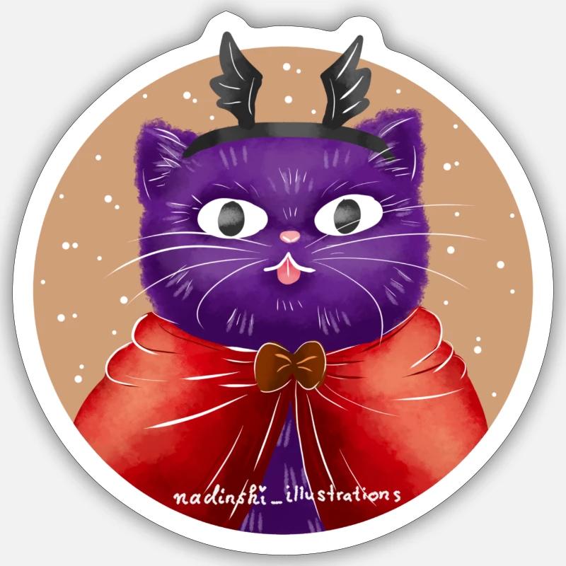 Vampir Katze - Sticker Größe S (10 x 10 cm) - Mattweiß