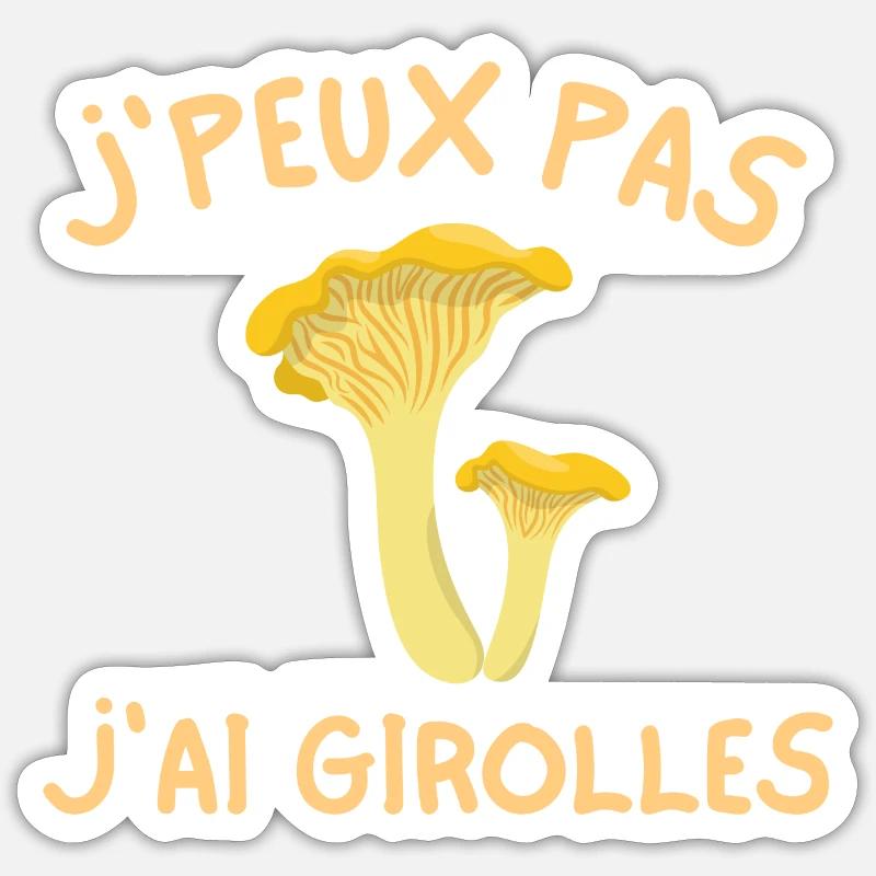 girolles, champignon, ramasseur de champignons - Sticker taille S (10 x 10 cm) - blanc mat