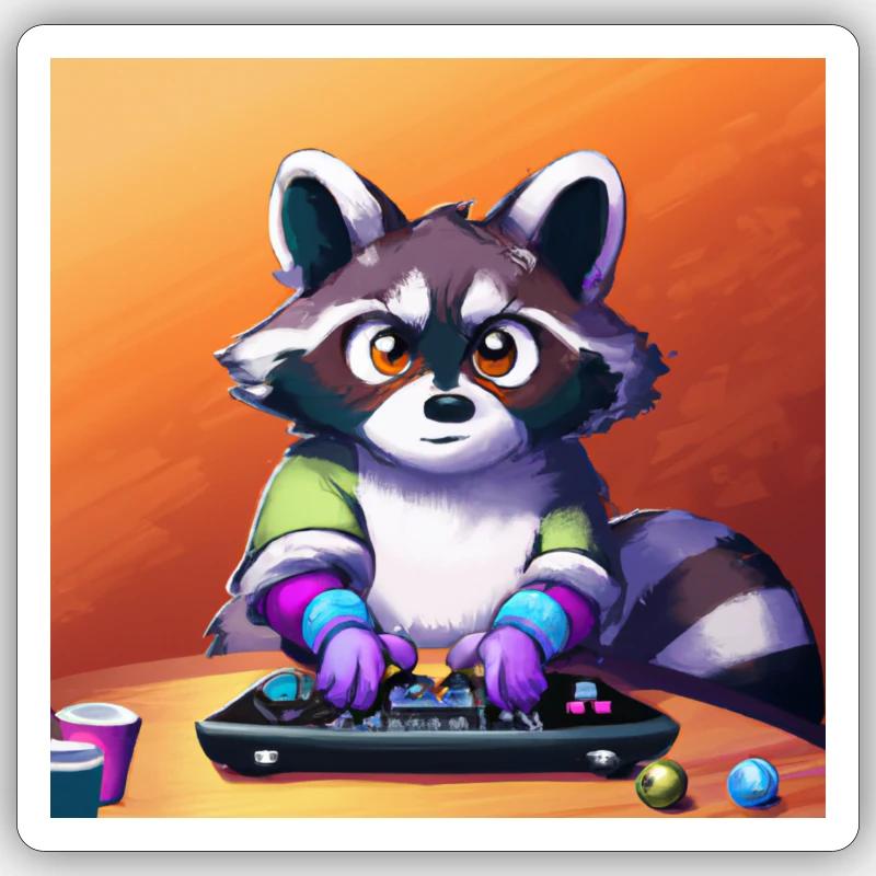 Racoon Playing Computer Games Sticker size S (10 x 10 cm)