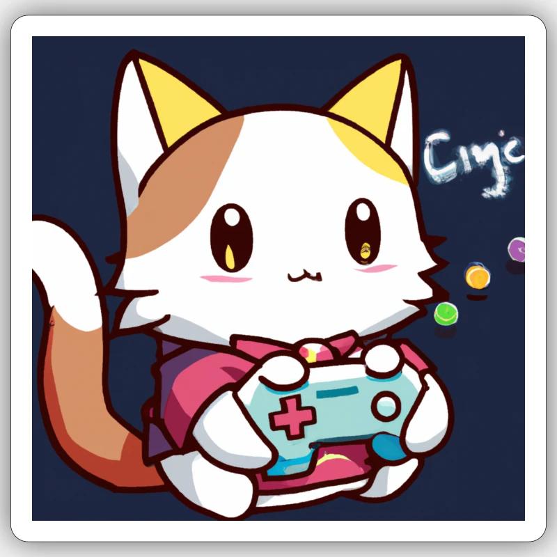 kaweii cat playing computer games - Sticker Größe S (10 x 10 cm) - Mattweiß
