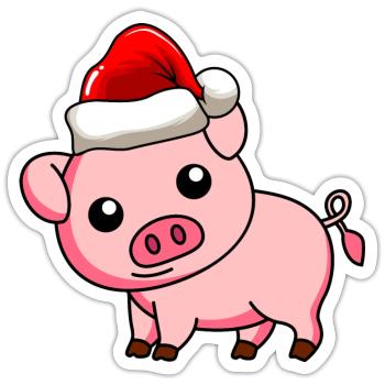 Pig Comic Christmas - Sticker size S (10 x 10 cm) - white matte - Front