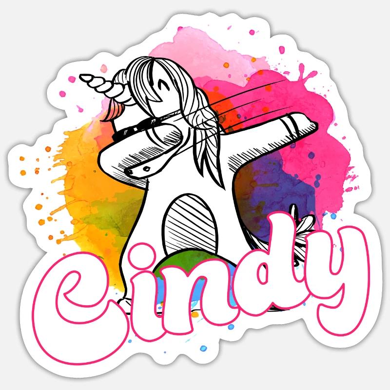 CINDY - Schöner Name mit dabbing Einhorn Sticker Größe S (10 x 10 cm)