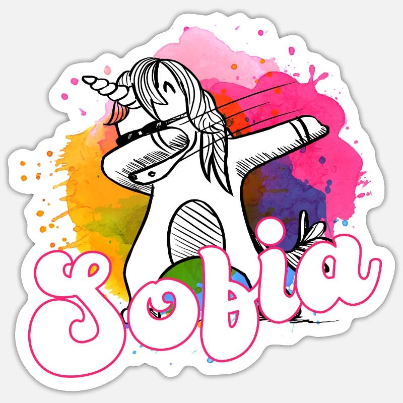 SOFIA - Schöner Name mit dabbing Einhorn Sticker Größe S (10 x 10 cm)
