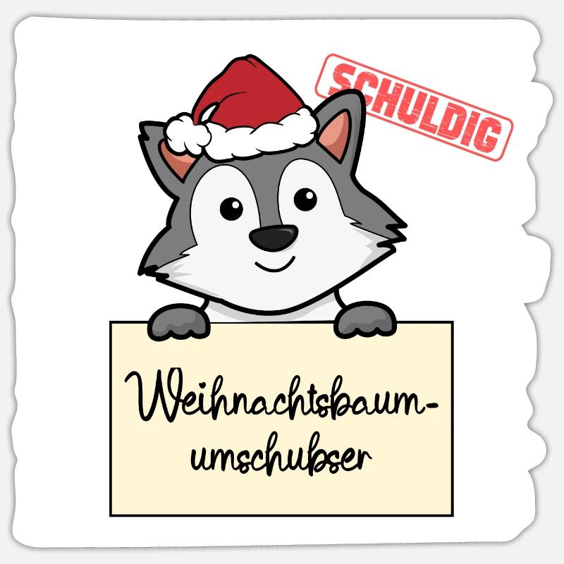 Weihnachtsbaum Umschubser Wolf - Sticker Größe S (10 x 10 cm) - Mattweiß