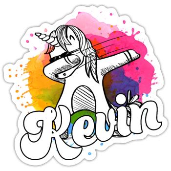 KEVIN - Beau nom de garçon avec licorne cool - Sticker taille S (10 x 10 cm) - blanc mat - Devant