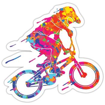 BMX Bunte Farbe Grafik Biker Freestyle Racing - Sticker Größe S (10 x 10 cm) - Mattweiß - Vorne