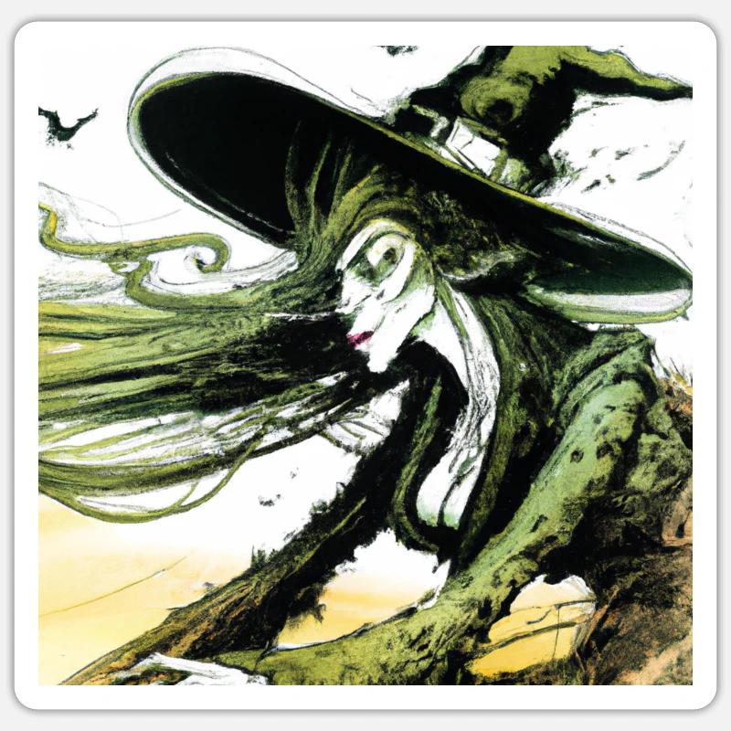 Witch drawing - Sticker size S (10 x 10 cm) - white matte