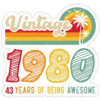Jahrgang 1980, Geburtstagsgeschenk 43 Jahre - Sticker Größe S (10 x 10 cm) - Mattweiß - Vorne
