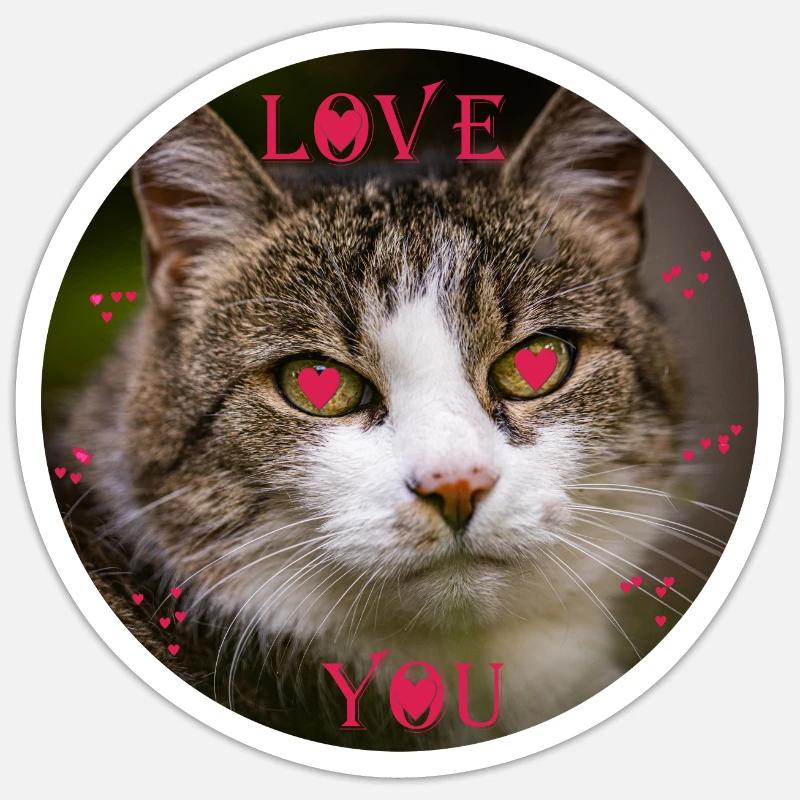 Cat - LOVE YOU - Sticker size S (10 x 10 cm) - white matte