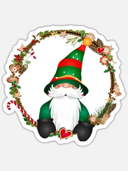 Weihnachtswichtel im Rahmen - Sticker Größe S (10 x 10 cm) - Mattweiß