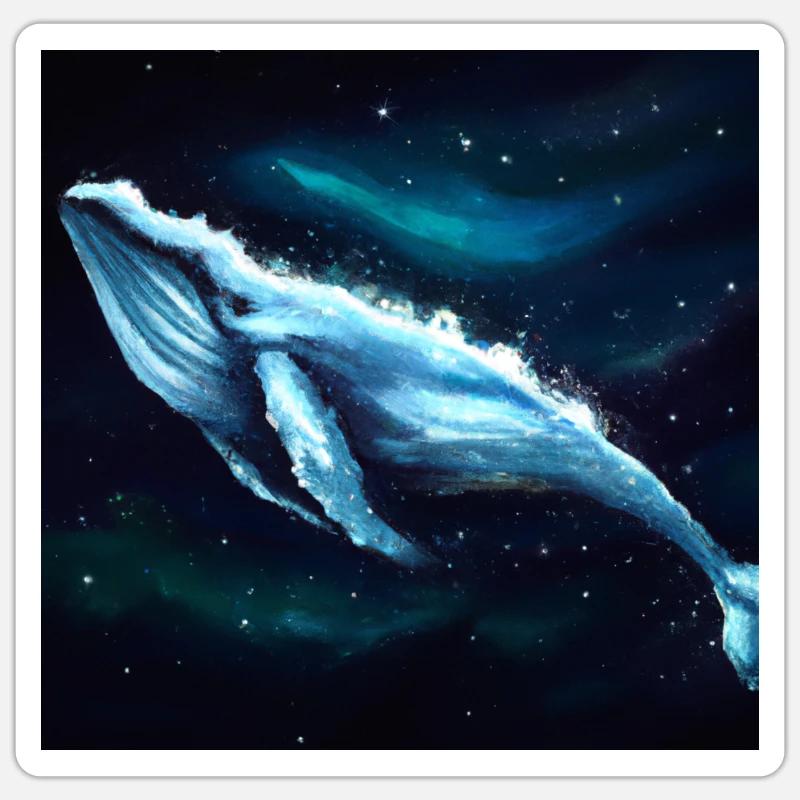 Baleine flottant dans l’espace - Sticker taille S (10 x 10 cm) - blanc mat