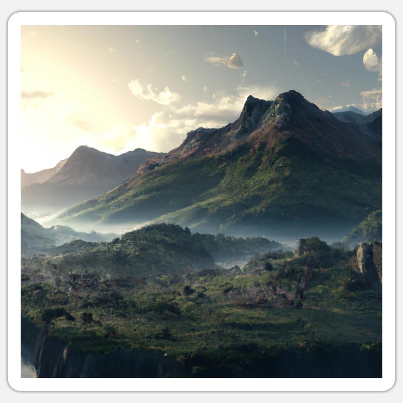 Wunderschöne Berglandschaft im Nebel - Sticker Größe S (10 x 10 cm) - Mattweiß