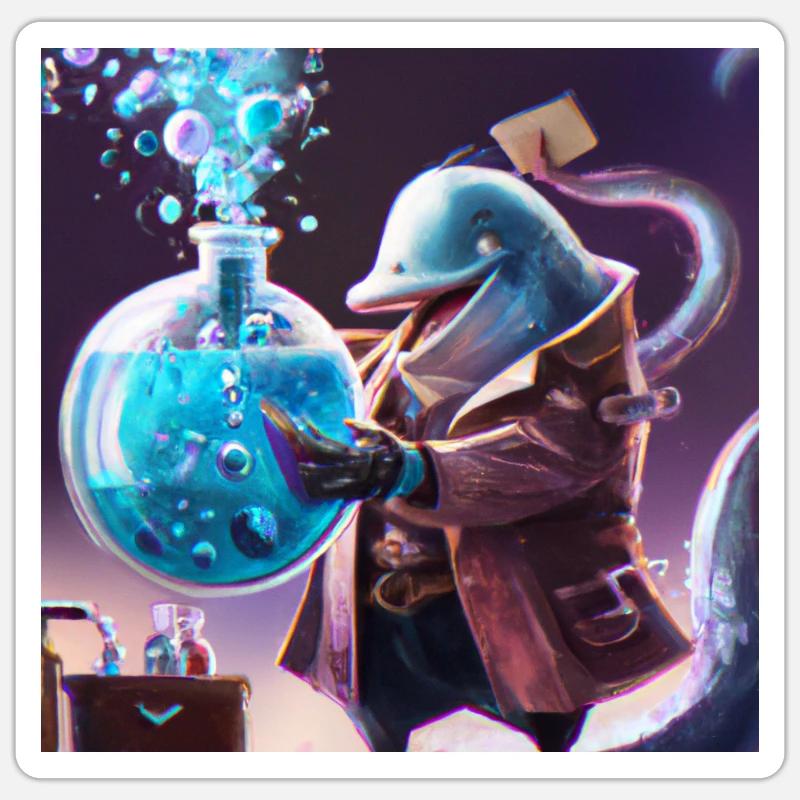 Mad dolphin scientist experimenting Sticker size S (10 x 10 cm)