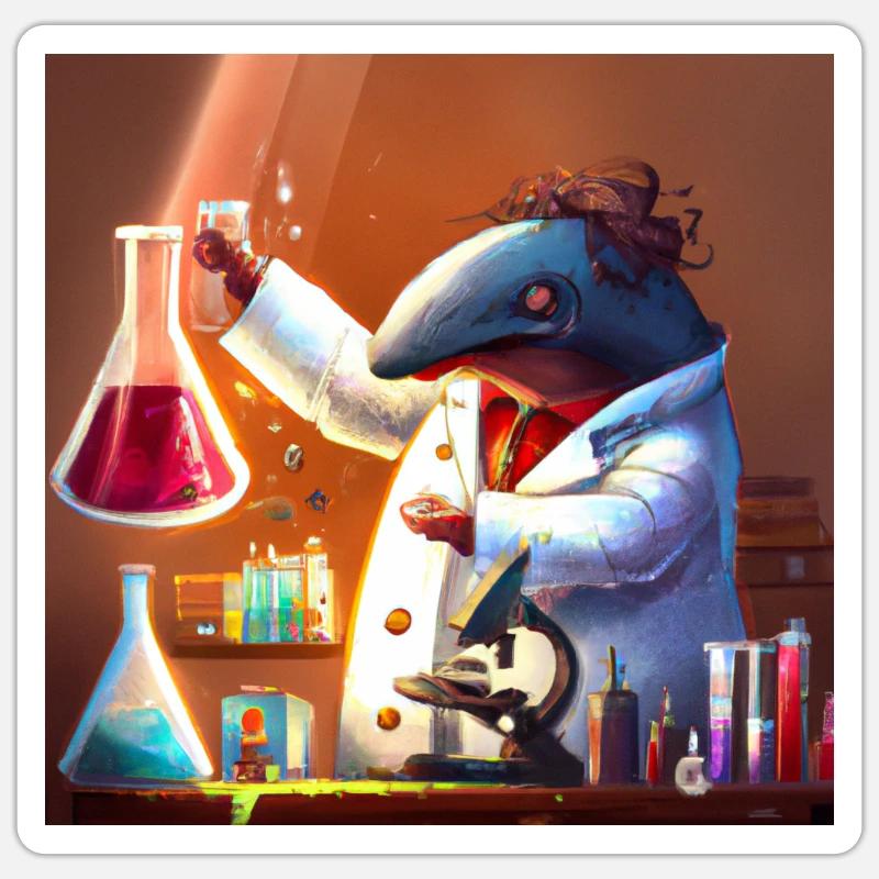 Mad dolphin scientist experimenting - Sticker size S (10 x 10 cm) - white matte