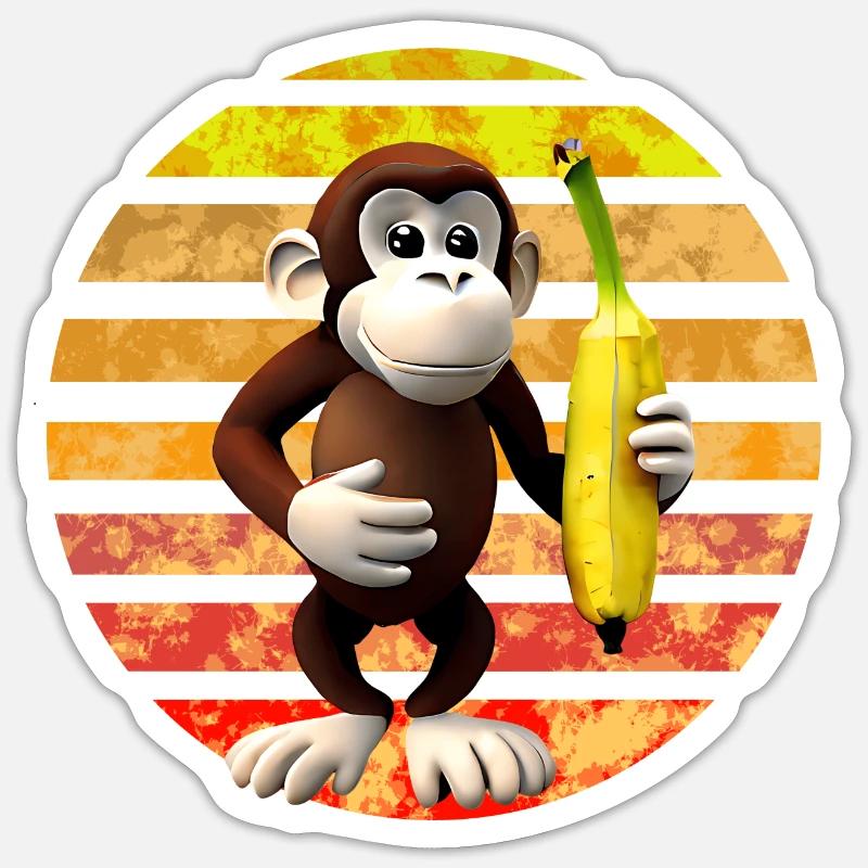 Singe bananier - Sticker taille S (10 x 10 cm) - blanc mat