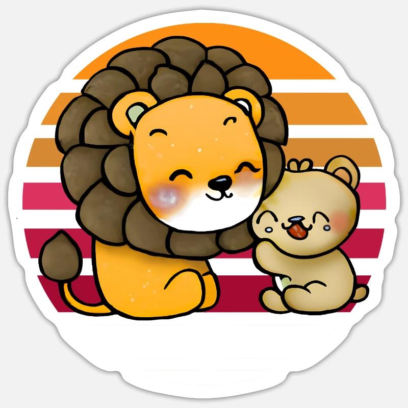 Löwe kuschelt Bär - Sticker Größe S (10 x 10 cm) - Mattweiß