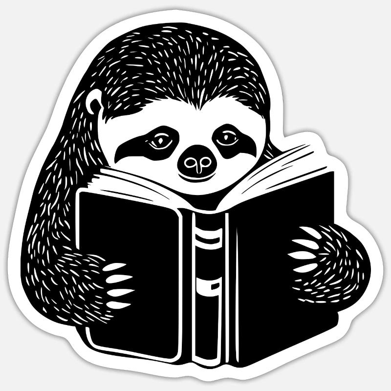 Faultier Lesen Buch Sticker Größe S (10 x 10 cm)