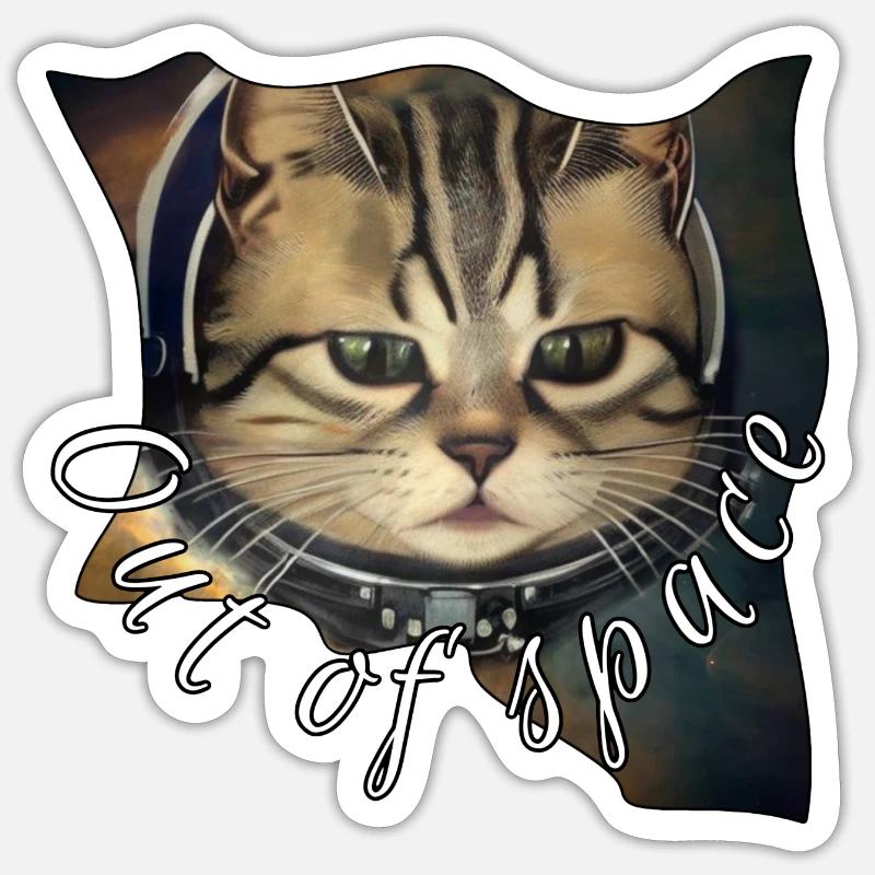 Chat de l’espace - Sticker taille S (10 x 10 cm) - blanc mat