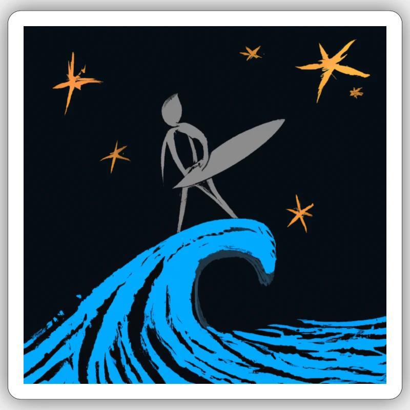 Surfer bei Sternehimmel - Sticker Größe S (10 x 10 cm) - Mattweiß