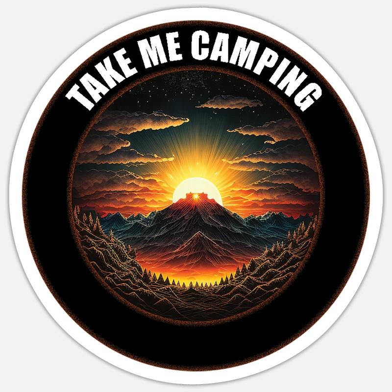 "Take me Camping" Retro Mountains Items - Sticker size S (10 x 10 cm) - white matte