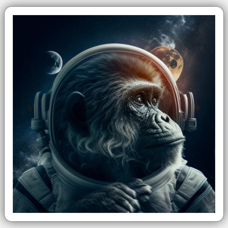 Singe Astronaute #02 - Sticker taille S (10 x 10 cm) - blanc mat