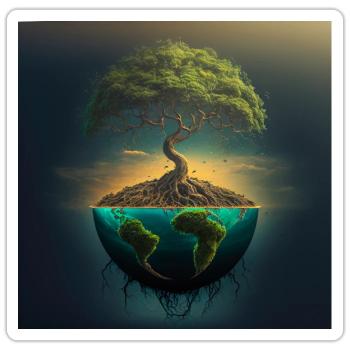 World Tree: Tree over half a sphere - Sticker size S (10 x 10 cm) - white matte - Front