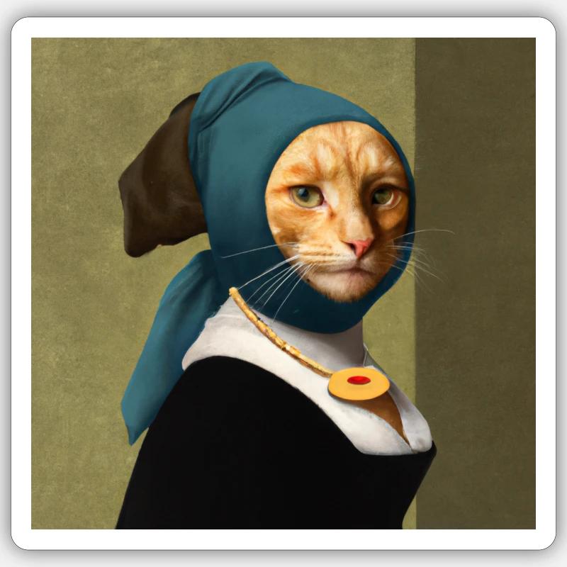 Gemälde einer Katze im Vermeer Stil - Sticker Größe S (10 x 10 cm) - Mattweiß