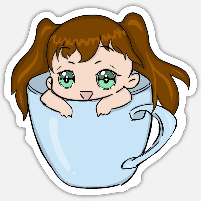 Mignonne Chibi Fille - Sticker taille S (10 x 10 cm) - blanc mat