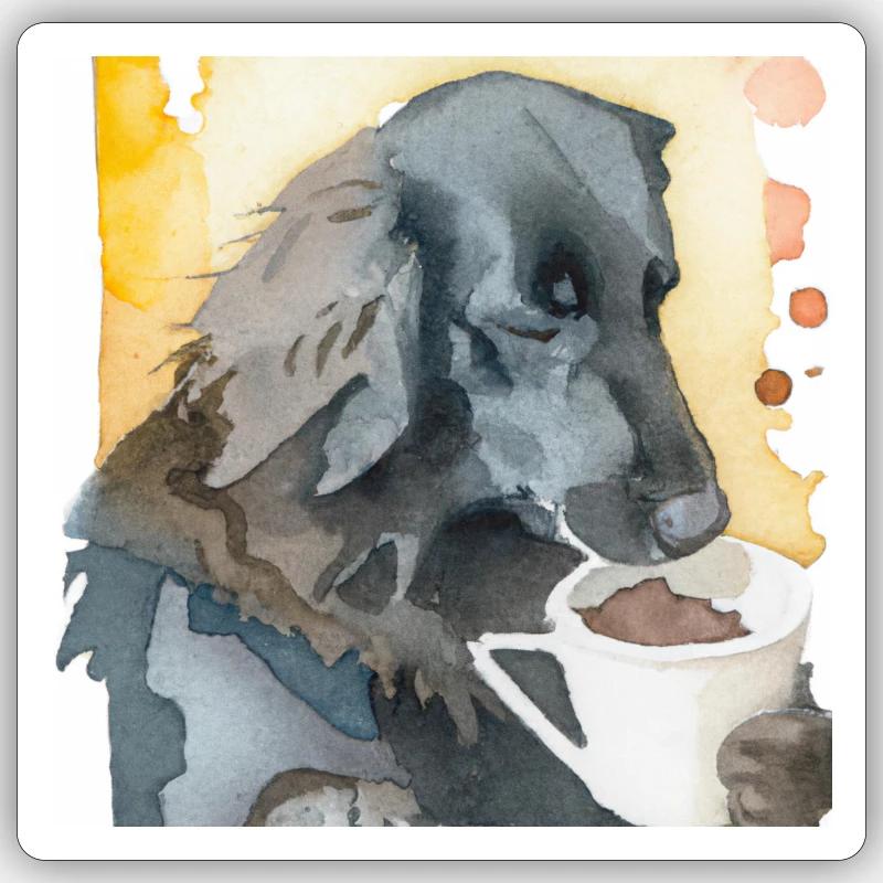 Flat coated retriever drinking coffee - Sticker Größe S (10 x 10 cm) - Mattweiß