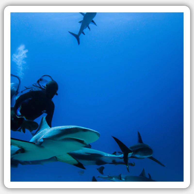 Plongeurs avec des requins Sticker taille S (10 x 10 cm)