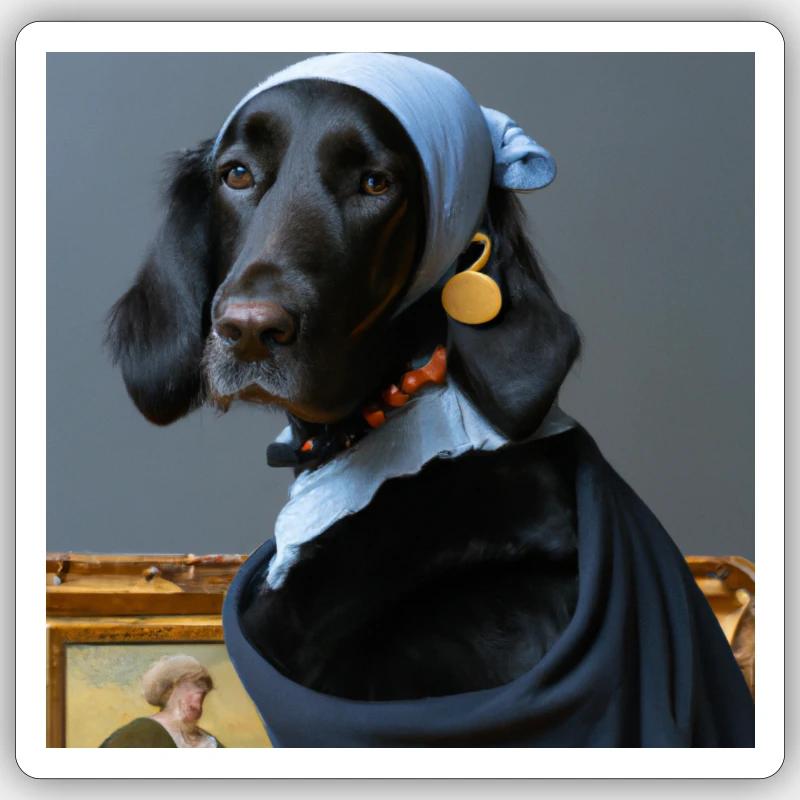 Flat Coated Retriever mit Perlenohrring 1 - Sticker Größe S (10 x 10 cm) - Mattweiß