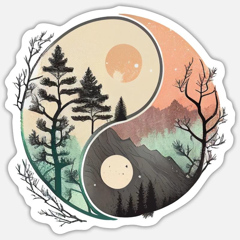 Ying Yang - Mountains / Beach Sticker size S (10 x 10 cm)