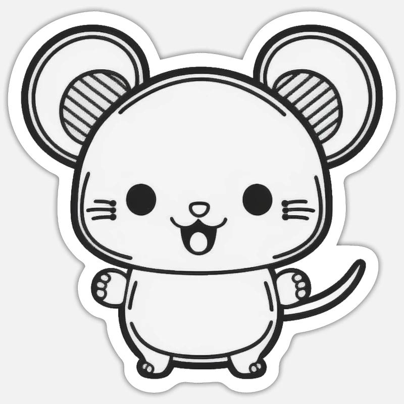 Kawaii mignon souris heureuse - Sticker taille S (10 x 10 cm) - blanc mat