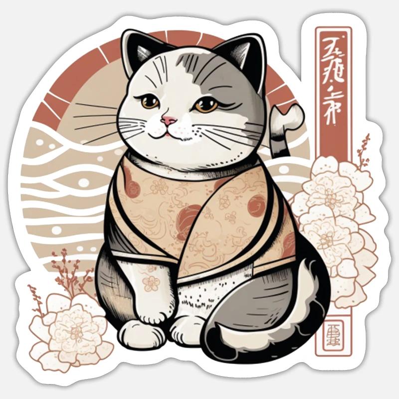 Chat d'Edo - Sticker taille S (10 x 10 cm) - blanc mat