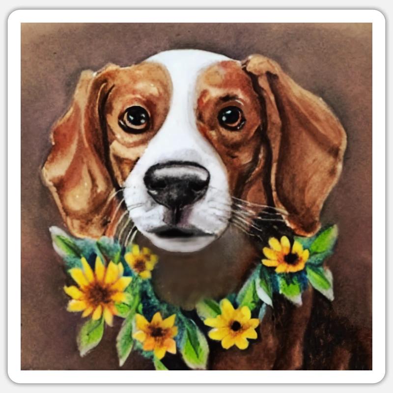 Wow! Spring! -Beagle - Sticker size S (10 x 10 cm) - white matte