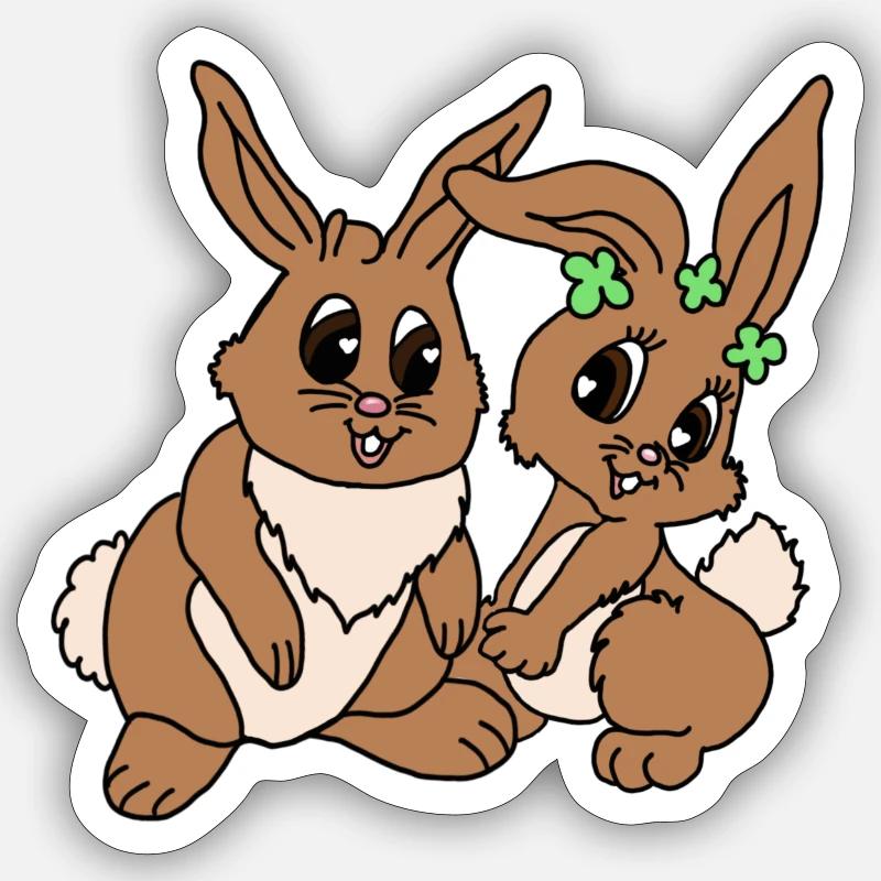Couple de lapins de Pâques - Sticker taille S (10 x 10 cm) - blanc mat