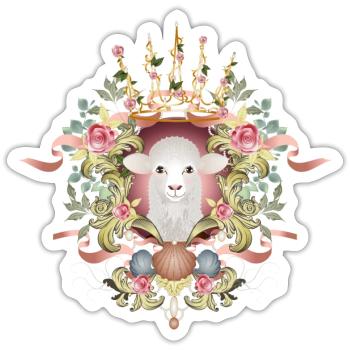 Un mouton dans un cadre somptueusement décoré avec une couronne - Sticker taille S (10 x 10 cm) - blanc mat - Devant