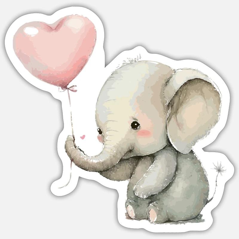 Petit éléphant avec ballon - Sticker taille S (10 x 10 cm) - blanc mat