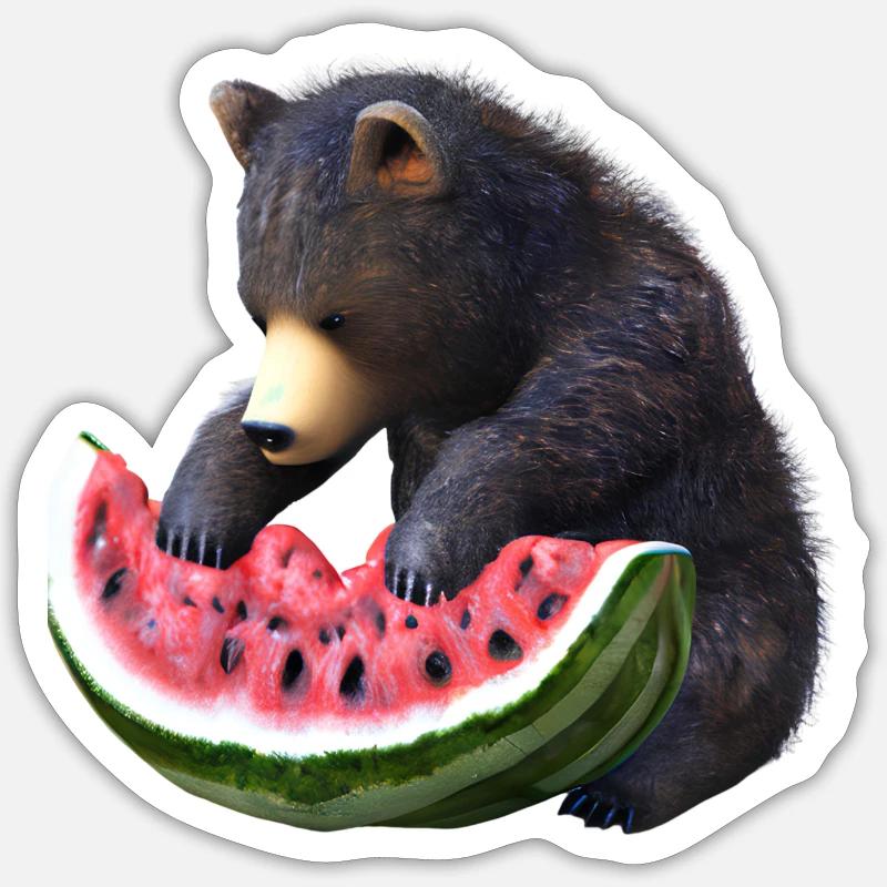 Bear with watermelon - Sticker size S (10 x 10 cm) - white matte
