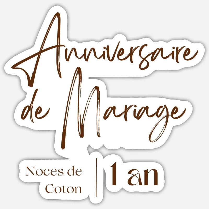 Anniversaire de mariage noce de coton 1 ans - Sticker taille S (10 x 10 cm) - blanc mat